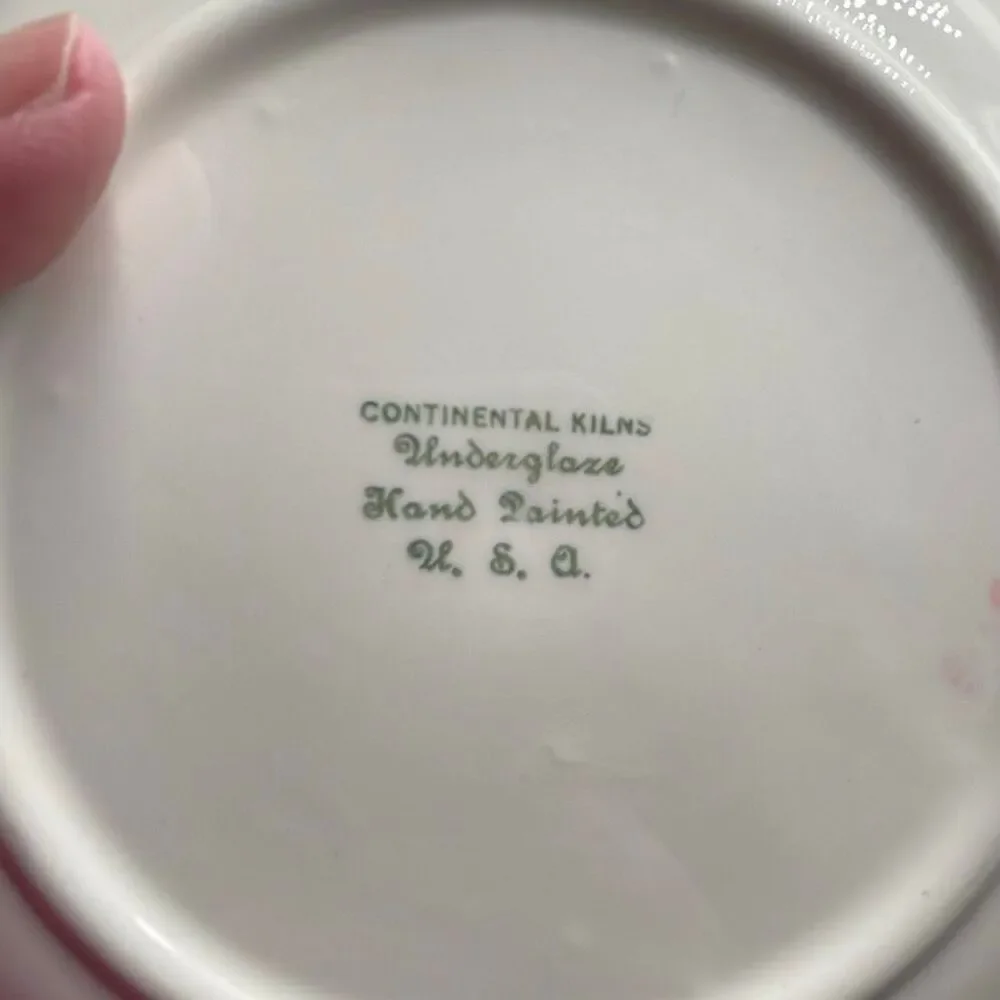 Set of 3 Vintage Continental Kilns underglaze handpainted USA salad plates.